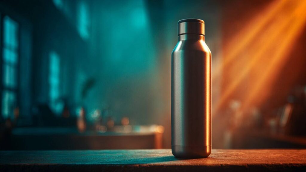 Realistic comparison of stainless steel water bottle vs plastic bottle on kitchen counter, highlighting hygiene, safety, and health benefits of metal bottles.