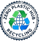 ZeroPlasticHub logo featuring a green and blue recycling symbol around a globe, with bold text ‘Zero Plastic Hub Recycling’ in a circular badge design.
