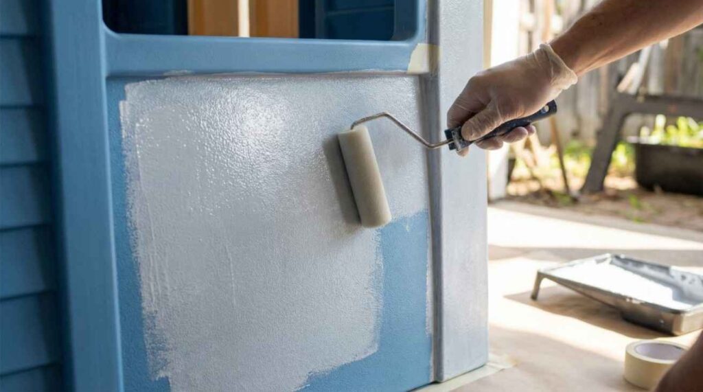 Painting Plastic Playhouse primer application showing thin, even coats on plastic surface for strong adhesion and long-lasting paint results