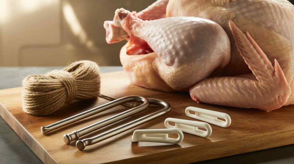 Safe alternatives like kitchen twine, metal clips, and oven-safe nylon holders to replace using plastic leg holders when asking can I cook the turkey with the plastic leg holder.