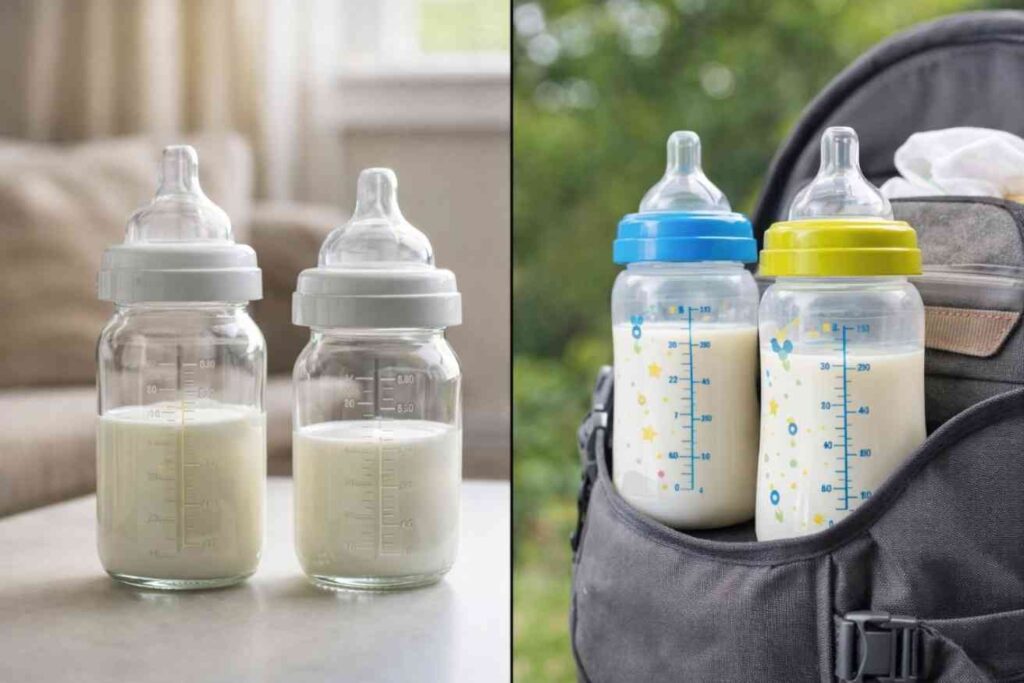 Comparison of Glass and Plastic Baby Bottles showing durability, convenience, and everyday use for home and travel feeding