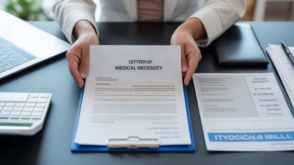 Realistic image of a person organizing medical documents for HSA use, including letters of medical necessity and itemized bills, illustrating Can You Use HSA for Plastic Surgery.