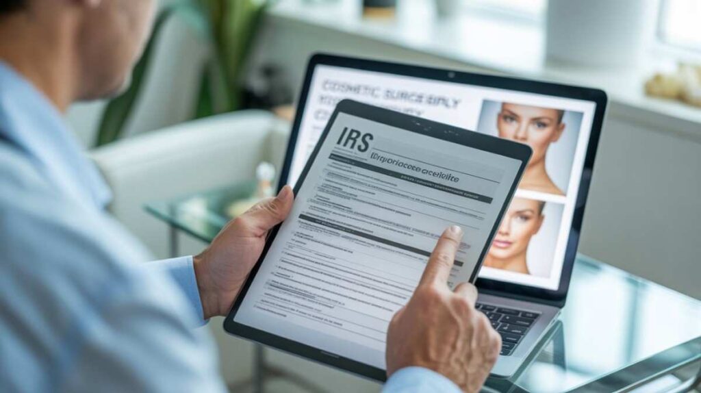 Realistic image of a person reviewing IRS rules and plastic surgery documents, illustrating Can You Use HSA for Plastic Surgery and the distinction between cosmetic and medically necessary procedures.