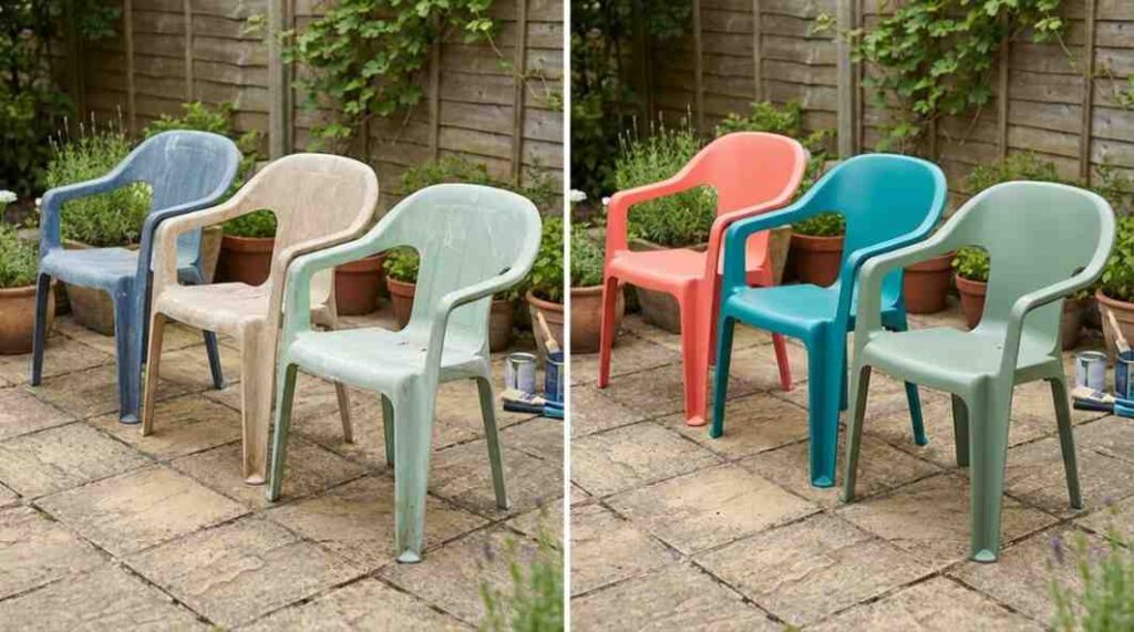 Painting outdoor plastic chairs refreshes faded furniture and improves durability