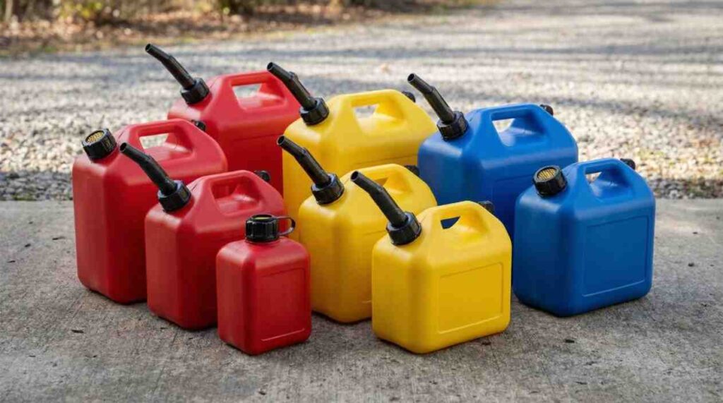 Plastic fuel containers including jerry cans and portable gasoline and diesel containers, highlighting HDPE durability, spill-resistant spouts, and safety features for reliable fuel storage.