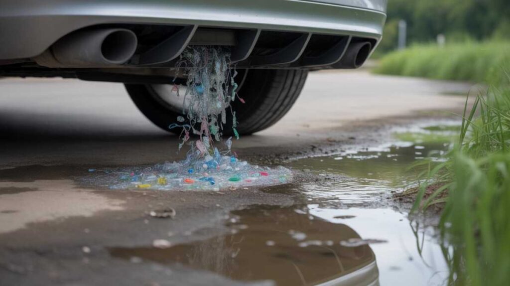 Illustration showing how melted plastic fragments spread into soil, water systems, and the environment, contributing to long-term pollution.