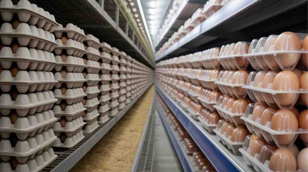 Comparison of reusable and disposable plastic egg cartons showing durability, usage, and environmental impact