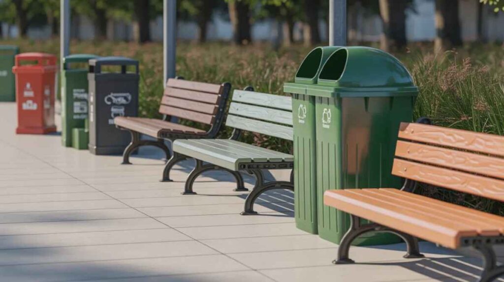 Products made from recycled plastic such as benches and outdoor furniture